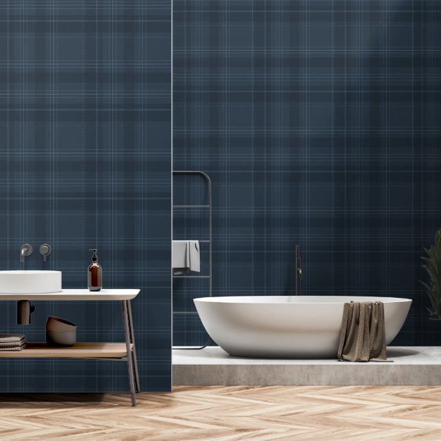 Papier Peint Marine Blue Plaid Moderne Agritourisme Tartan pour (Salle de bain)