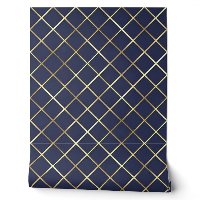 Papier Peint Marine moderne et Gold Diamond Grille (Déroulement)