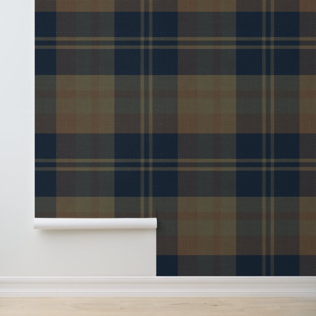 Papier Peint Marine moderne et Tan Japandi Plaid (Application)