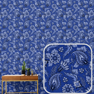 Papier Peint Marine noire Royal Blue Floral Paisley élégant