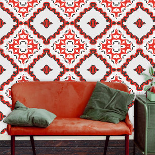 Papier Peint Marocain moderne Rouge Blanc Noir Géométrique