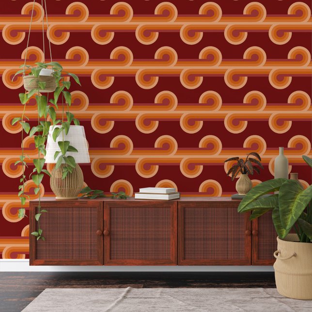 Papier Peint Maroon foncé orange Cercles rouges Waves Lignes Mo (Créateur téléchargé)