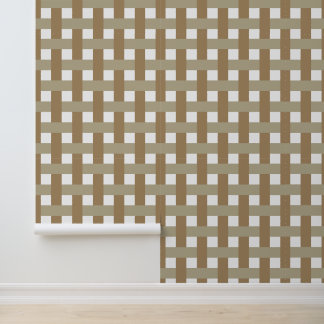 Papier Peint Marron et carreaux kaki - Gingham - Bohème Terreux