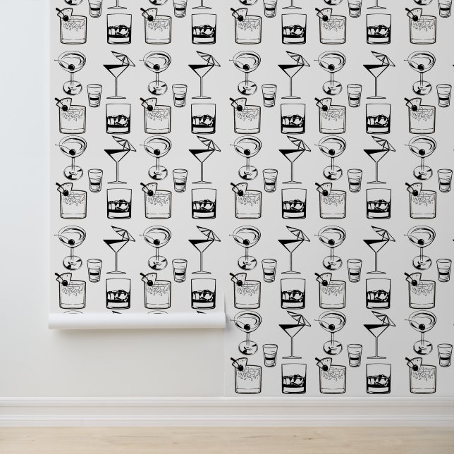 Papier Peint Martini et cocktails Black and White Modern Drink (Application)