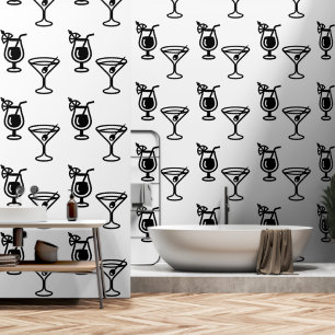 Papier Peint Martini et cocktails Black and White Modern Drink