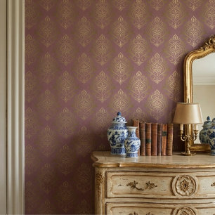 Papier Peint Mauve Vintage Moderne Et Damas Or