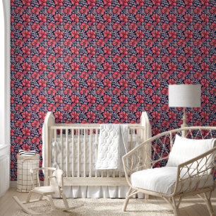Papier Peint Maximalisme audacieux Fleurs sauvages bleues et ro