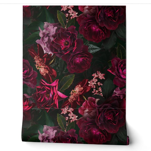 Papier Peint Maximalisme Real Moody Roses Florals Fond d'écran (Déroulement)