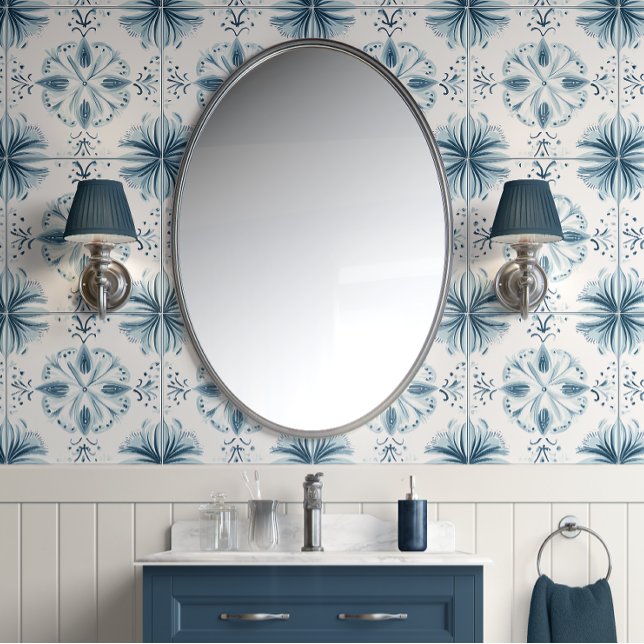 Papier Peint Médaille Turquoise en fleurs douce - Turquoise, bl (Azure Blossom Medley Peel and Stick Wallpaper )