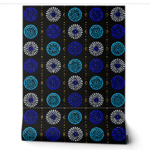 Papier Peint Médaillon à Perles Bleu et Turquoise 