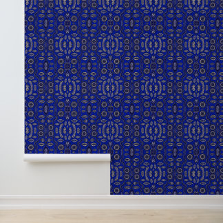 Papier Peint Médaillon Tribal Bleu Royal et Ivoire