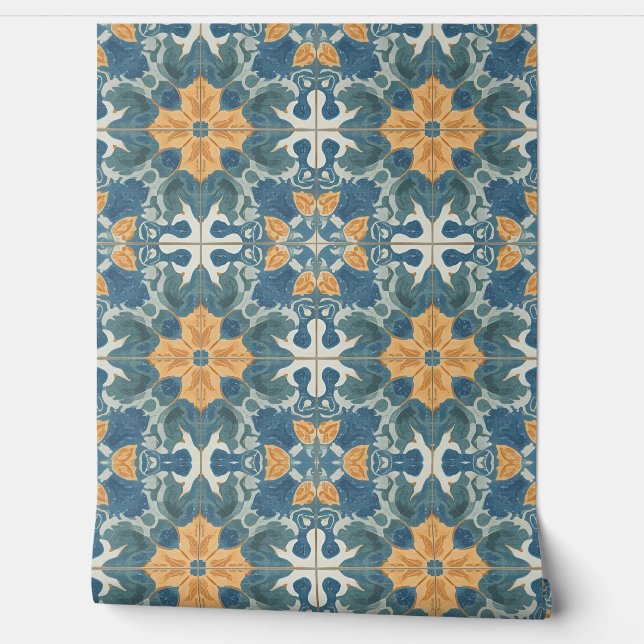 Papier Peint Mediterranean Blue and Gold Pattern (Déroulement)