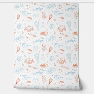 Papier Peint Mediterranean Kitchen Culinary Pattern Wallpaper