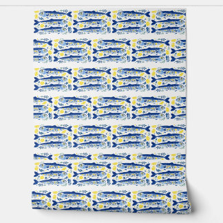 Papier Peint Mediterranean Summer Blue and Yellow Sardines