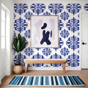 Papier Peint Méditerranée Grèce Bleu Antique Motif Floral
