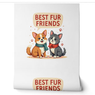 Papier Peint Meilleurs amis en pelage vintage mignon chat et ch