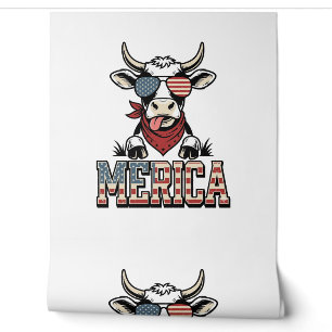 Papier Peint Merica Graphique de gravure vintage vache patrioti