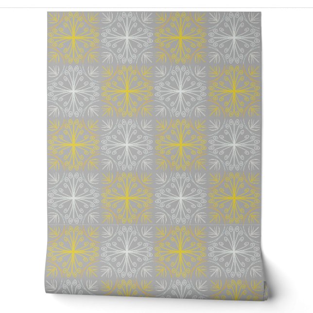Papier Peint Metallic flower tile gray background (Déroulement)