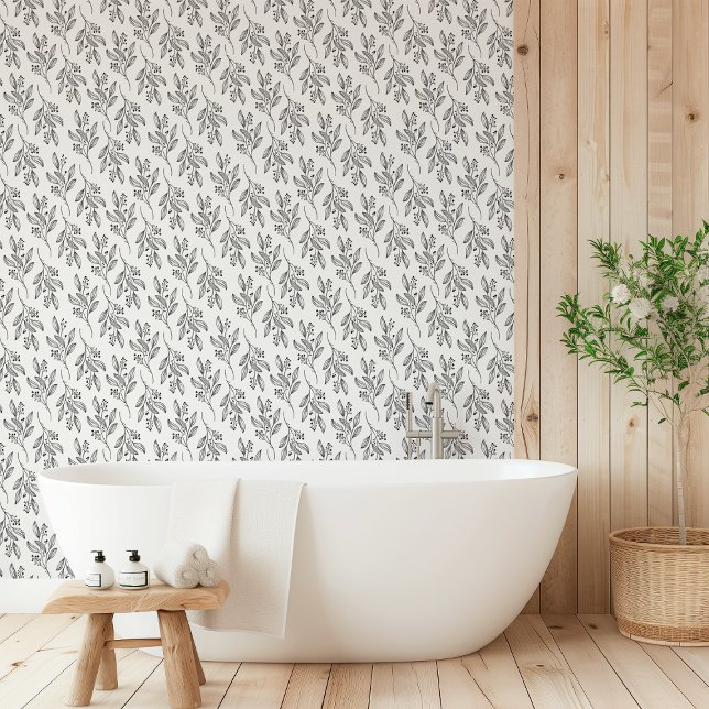 Papier Peint MIA Fleur blanche noire Motif Botanique Floral (MIA Black White Flower Pattern Botanical Floral Wallpaper)
