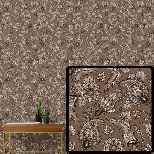Papier Peint Mid Brown Chocolat Floral Paisley Élégant (Créateur téléchargé)