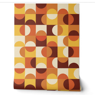 Papier Peint Mid Century Moderne demi cercles jaune et orange