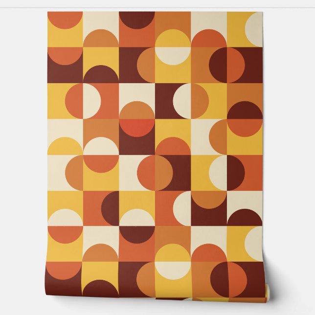 Papier Peint Mid Century Moderne demi cercles jaune et orange (Déroulement)