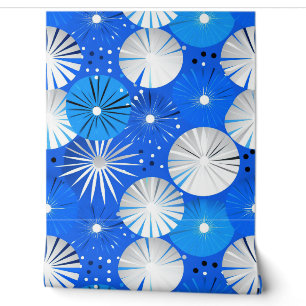 Papier Peint Mid Century Moderne Starburbs Bleu et blanc
