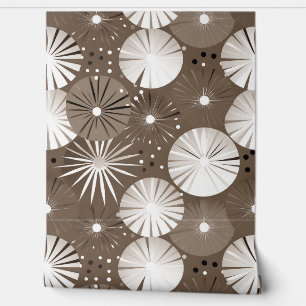 Papier Peint Mid Century Moderne Starbursts Sepia et blanc