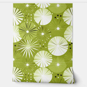 Papier Peint Mid Century Moderne Starburts Olive et blanc