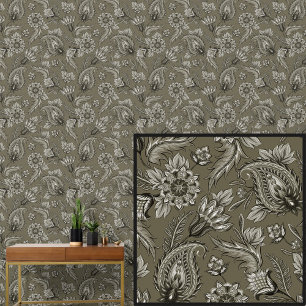 Papier Peint Mid Foncé Brown Tan Floral Paisley Élégant
