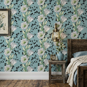 Papier Peint Mignon motif floral bleu fantaisiste noir et blanc