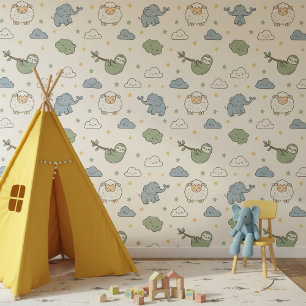 Papier Peint Mignon Paresseux Éléphant Mouton Motif ID1233