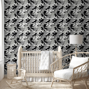 Papier Peint mignonette garçons carrelé camo noir pépinière