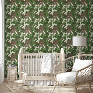 Papier Peint mignonette garçons carrelé camo vert pépinière