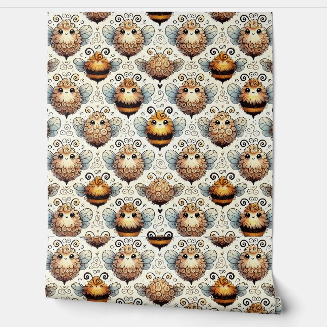 Papier Peint Mignonne, abeille caricaturale (Déroulement)