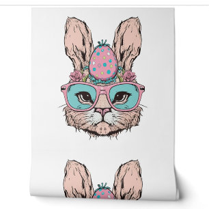 Papier Peint Mignonne Lapin Visage Verres roses Floral OEuf de 