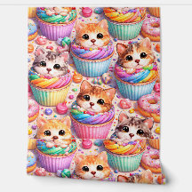 Mignons chatons et motif de cupcake arc-en-ciel do