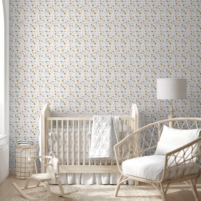 Papier Peint Mignons Étoiles Fleurs Jaunes Coeurs Rainbows Nurs (Enfants)