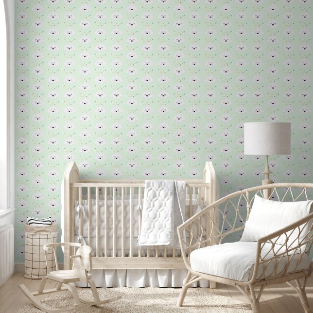 Papier Peint Mignons nuages w. Rainbow Stars Pastel Green Nurse (Enfants)