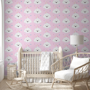 Papier Peint Mignons nuages w. Rainbow Stars Pastel Pink Nurser