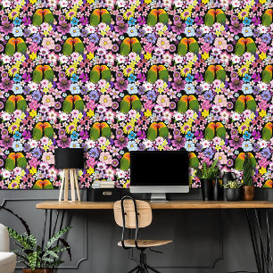Papier Peint Mignons Oiseaux Amoureux Fleurs Tropicales Oiseau 