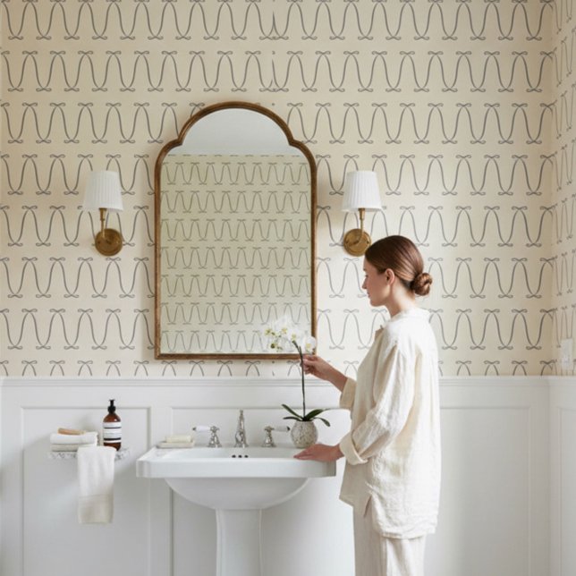 Papier Peint Minimal Bow Pattern Elegant Neutral Modern design (Stylish modern, coquette charcoal and cream ribbon bow wallpaper )