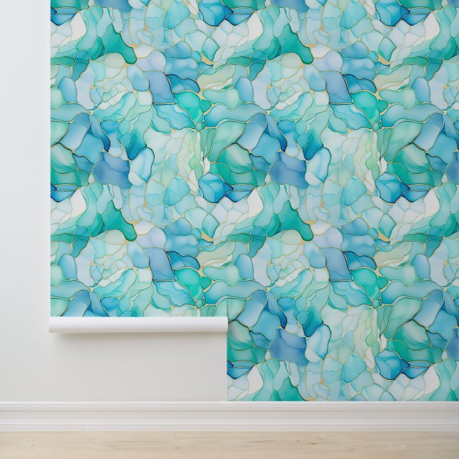 Papier Peint Mint White Aqua Abstrait (Application)