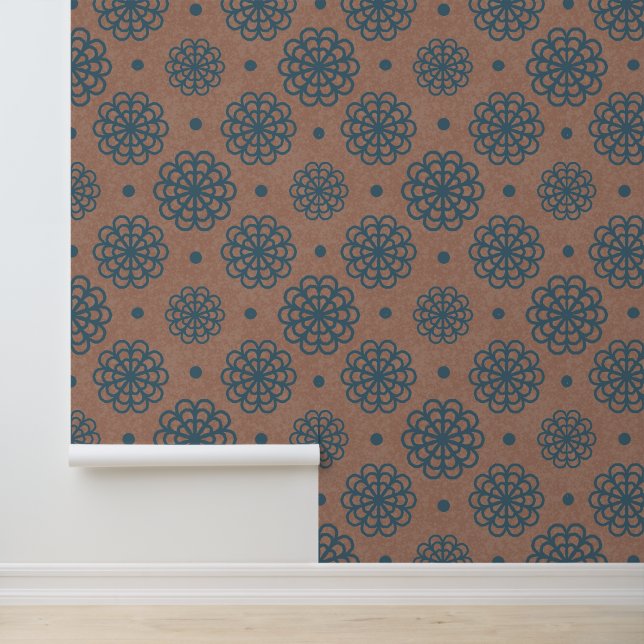 Papier Peint Mocha Mousse Turquoise Mandala Fleurs Texture (Application)