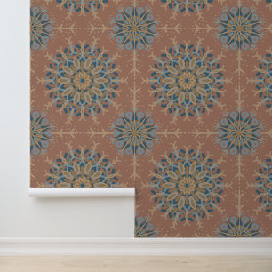 Papier Peint Mocha Mousse Turquoise Mandala Retro MidCentury