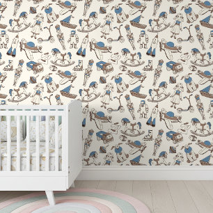 Papier Peint Modèle de jouet Vintage bleu/rose brun ID783