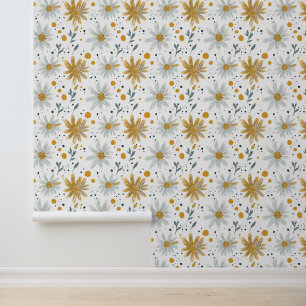 Papier Peint Modèle floral blanc et jaune