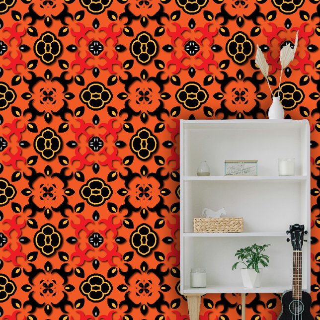Papier Peint Modèle floral géométrique de Kilim orange vibre (Créateur téléchargé)