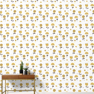 Papier Peint Modèle Floral Jaune Moderne Du Milieu Du Siècle