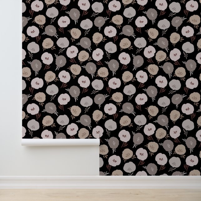 Papier Peint Modèle floral lunaire noir (Application)
